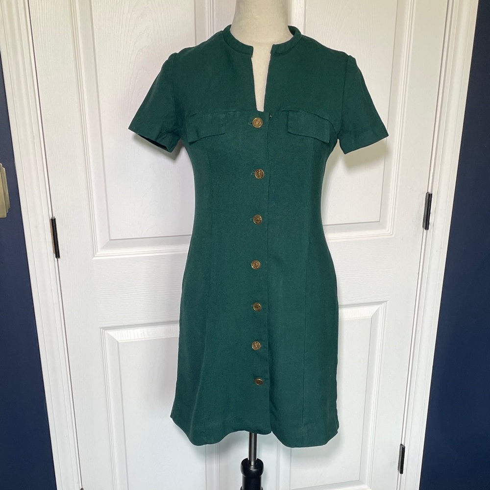 Vintage Pamela Martin Green Mini Dress Front Owl Buttons Size Small